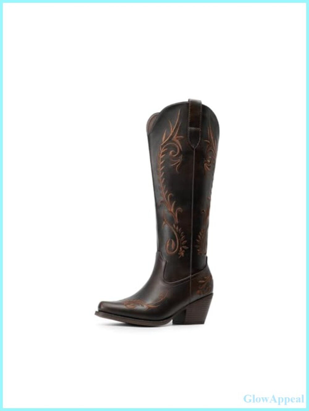 Women's Faux Leather Knee High Western Cowboy Boots Square Toe